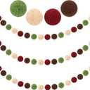 Tatuo 3 Pieces 6.56 ft Wool Felt Ball Garland Christmas Pom Pom Garland with 60 Balls Colorful Felt Banner Ornament for Xmas Tree Wall Classroom Fireplace Party Decor Home (Burgundy, Olive Green)