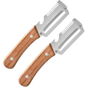 2PCS Multifunctional Vegetable Peeler, Premium Vegetable Peeler with Wooden Handle, 3-in-1 Peelers For Kitchen with Bottle Opener, Stainless Steel Blade Kitchen Tool for Vegetables Fruit