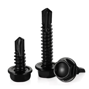 #12 x 2 Hex Washer Head Self Tapping Screws, Self Drilling Sheet Metal Tek Screws, 410 Stainless Steel Black Oxide, 50 PCS