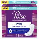Poise Incontinence Pads for Women, 7 Drop, Ultra Absorbency, Long, 78Ct , 1Qty