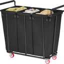 Large laundry hamper with Wheels, 360L 3 Bag Big Rolling Laundry Hamper Sorter Cart, Extra Large Laundry Clothes Hamper, Heavy Duty Laundry Basket Organizer for Laundry Room,Bathroom,Black