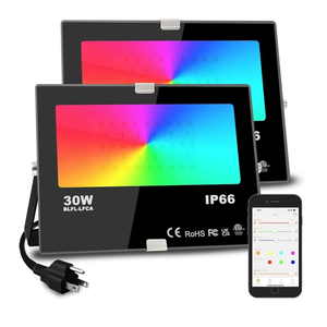 Led Flood Light Outdoor, 30W RGB Color Changing Landscape Lighting, IP66 Waterproof, US 3-Plug, MELPO (Pack of 4)