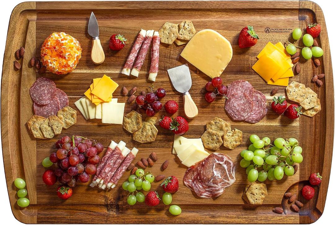 Rock & Branch 30" x 20" Acacia Wood Extra Large Cutting Board, Stove Top Cover or Over the Sink Chopping Block, Noodle Board and Giant Charcuterie Serving Tray