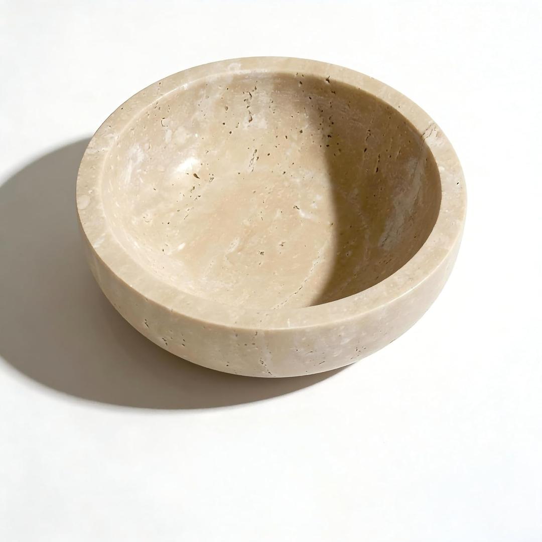 Small Travertine Bowl for Keys, 5.9 inches Round Tray,Natural Decorative Stone Bowl for Home Decor, Fruit, Jewelry Dish,Coffee Tables Centerpiece, Soap Tray