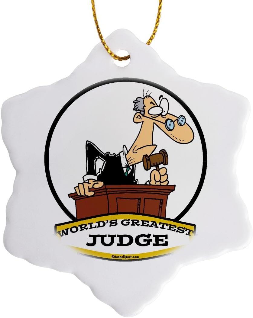 3dRose Funny Worlds Greatest Judge Occupation Job Cartoon - Snowflake Ornament, Porcelain, 3-Inch (ORN_103292_1)