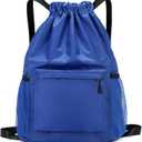 Drawstring Backpack, Gym Bag with Water Bottle Pocket, Waterproof String Backpack for Soccer, Basketball, Swim for Women Men (Blue