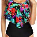 Tempt Me Women Two Piece High Waisted Bikini Swimsuit Ruffle Bathing Suits Tummy Control Tankini Ruched Swimwear (X-Small)