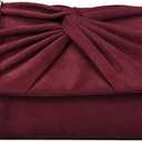 Women Faux Suede Pleated Bow Evening Bag Elegant Clutch Purse Handbag Formal Wedding Prom Party