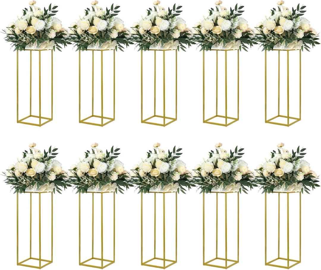 YALLOVE 10-Pack 23.75-Inch Gold Metal Geometric Flower Stands