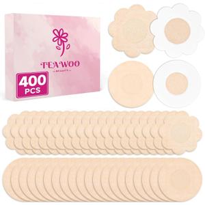TEAWOO 400P Disposable Nipple Covers, 200 Petal + 200 Round Breathable Non-Woven Pasties for Women, Hypoallergenic, No Show, Self-Adhesive Beige
