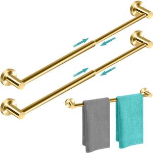 MGahyi Towel Racks for Bathroom-Adjustable Towel Holder(13.18inch-24inch) Sturdy and Rustproof Towel Bar Wall Mounted, Single Towel Bar Rod for Bathroom Accessories (Gold, 2Pcs-Towel Bar)