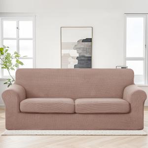 U-NICE HOME 3 Pieces Stretch Couch Cover Sofa Cover Washable Sofa Slipcover with Individual Seat Cushion for 2 Cushion Couch Sofa Pet Friendly(Sofa 2 Seat, Camel)