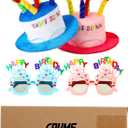 Coume 2 Plush Birthday Hats for Adults, 2 Sweet Cream Glasses, Party Novelty Decorations Happy Birthday Hats