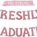 Pre-Strung Freshly Graduated Banner, 2026 Lemon Theme Graduation Sign, Rose Gold Glitter Garland for Farewell Party, Going Away Party Decorations, Graduation Wall Hanging Supplies