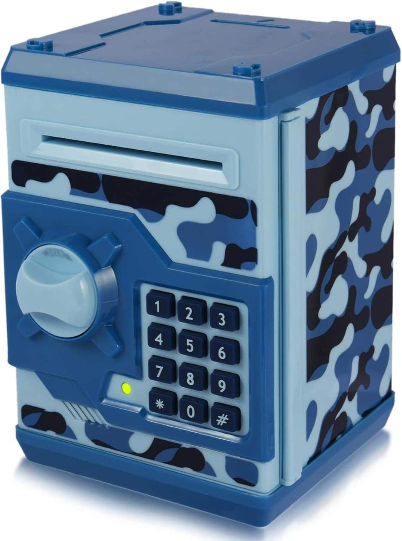 Kids Money Bank, Electronic Piggy Banks, Great Gift Toy for Kids Children, Auto Scroll Paper Money Saving Box Password Coin Bank,Perfect Toy Gifts for Boys Girls (Blue Camo)