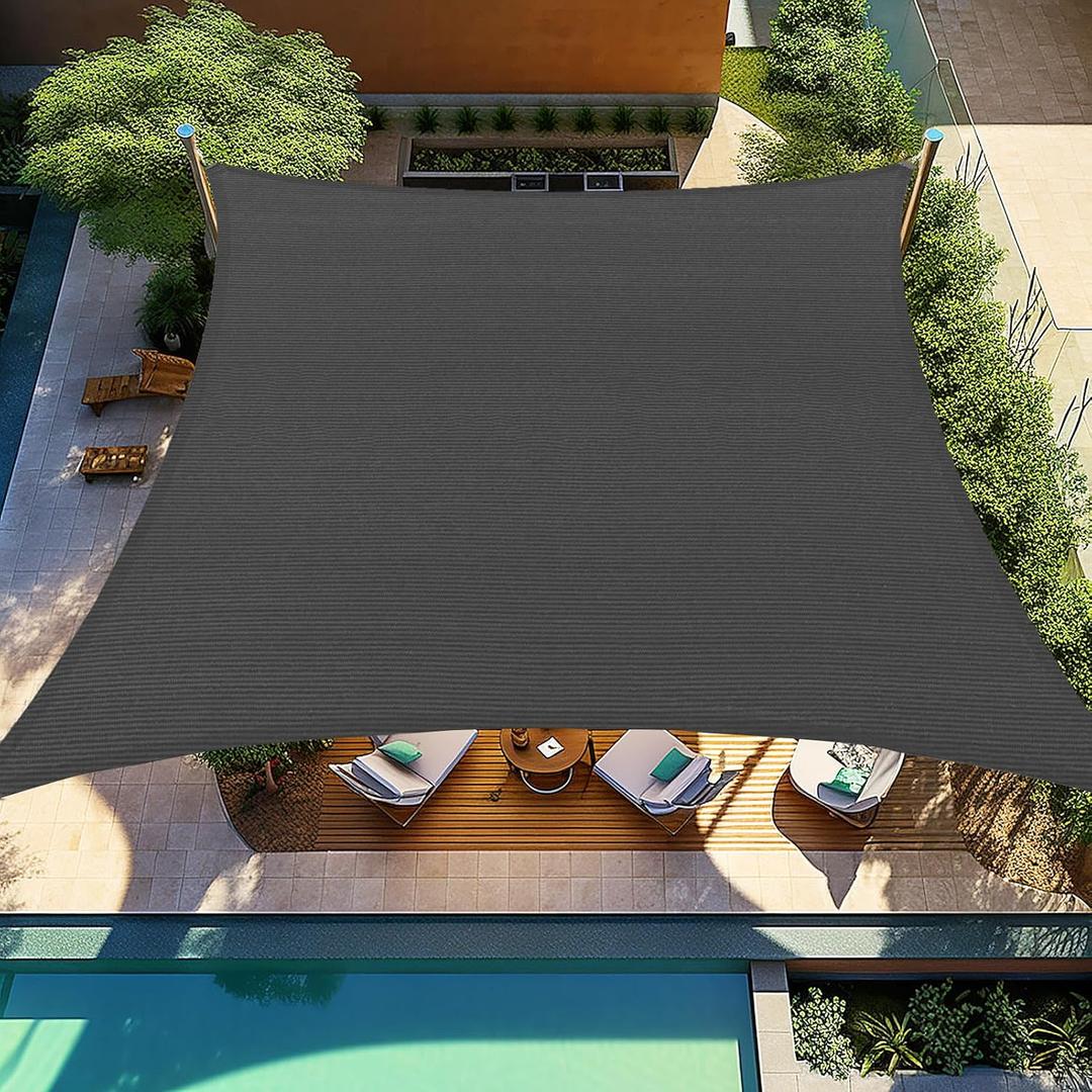 Shade&Beyond 12'x12' Sun Shade Sails Curved Canopy Rectangular Dark Grey 185GSM Shade Sail Permeable for Patio Deck Yard Backyard, (We Make Custom Size)