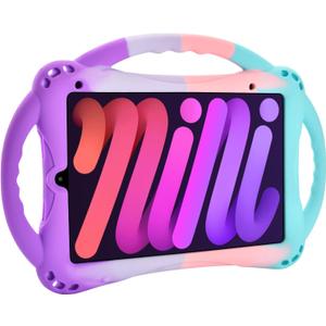 TopEsct Kids Case for iPad mini 7 (A17 Pro) 2024 /iPad Mini6 2021, Shockproof Silicone Cover with Handle Stand for 8.3" iPad mini 6th/7th Gen, Puple and Turquoise