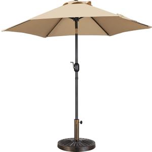 Yaheetech 7.5FT Patio Umbrella Outdoor with Heavy Duty Base Included,Table Umbrella with Push Button Tilt and Crank, UV Protection Waterproof for Yard/Outdoor/Wedding Parties and Events - Tan