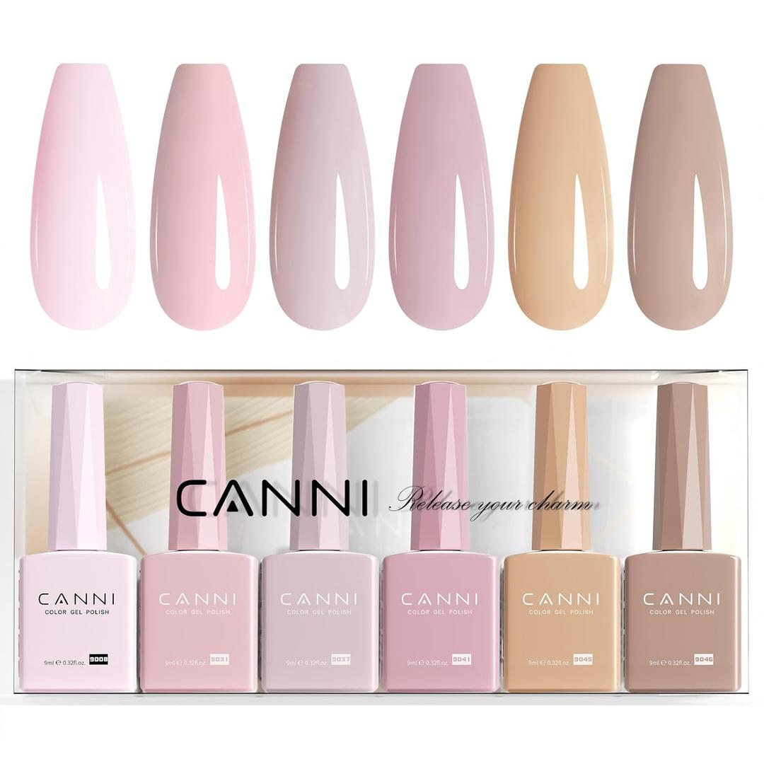 CANNI 6 Colors 9 ML Hema-Free Nude Pink Gel Nail Polish Set, Light Pink Nude Soft Pale Baby Pink Gel Polish Set, Soak Off LED Nail Manicure Kit DIY at Home Salon Gifts
