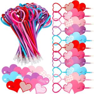 Fainne 150 Sets Valentine's Day Heart Pens Valentine Party Favor Heart Ballpoint Pens with Greeting Cards Set for Exchange Prizes Gift Party Favors Office Supplies