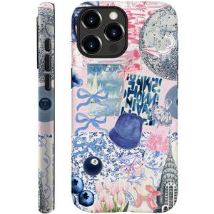 Case Compatible with iPhone 15 Pro,Fall Prevention Hybrid 2-Layer Hard Shell Phone Cover for Girls Boys,Blue Ball Collage
