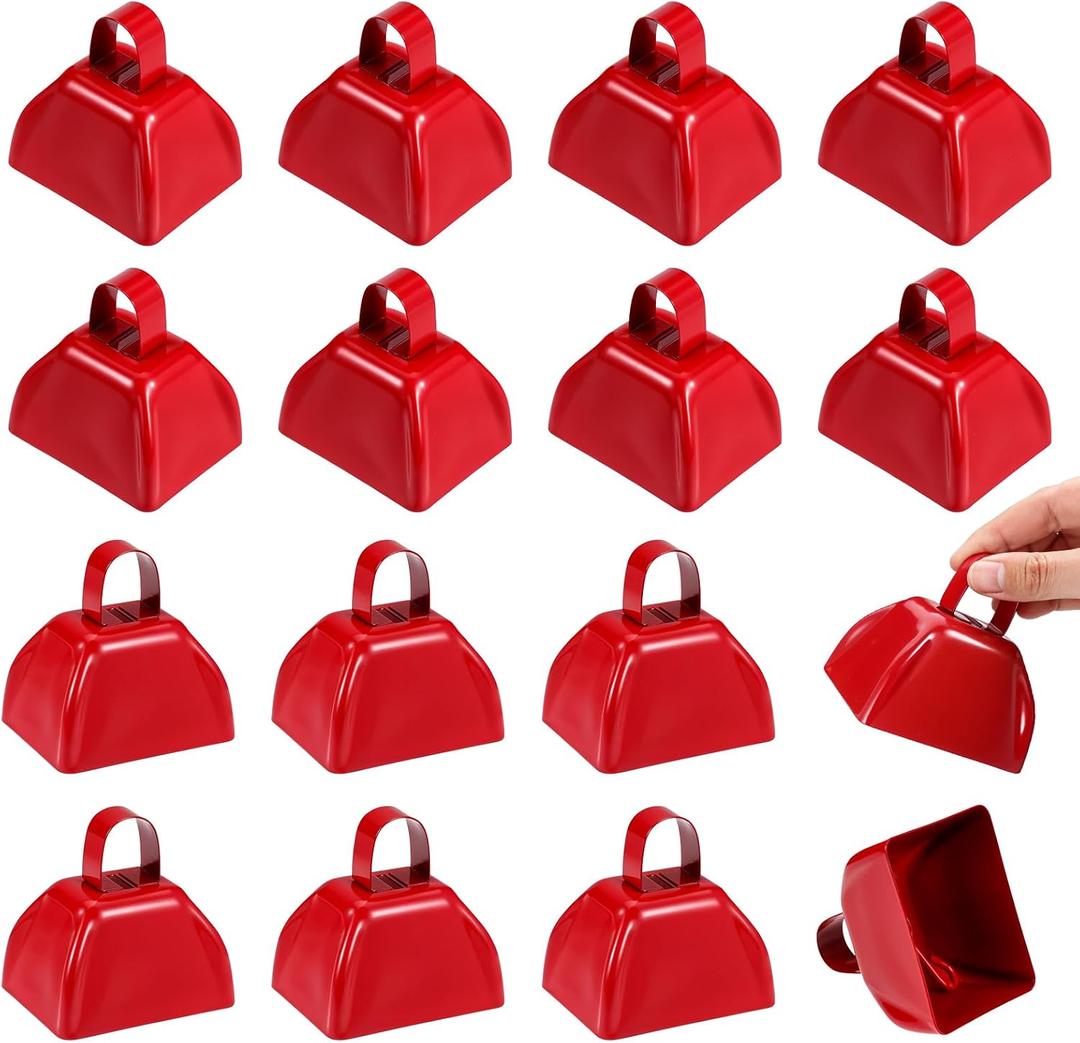 16Pcs Metal Cow Bells for Sporting Events, 3inch Red Cowbell with Handle, Hand Percussion Cow Bells Noise Makers for Sporting Events, Football Games, and Celebrations