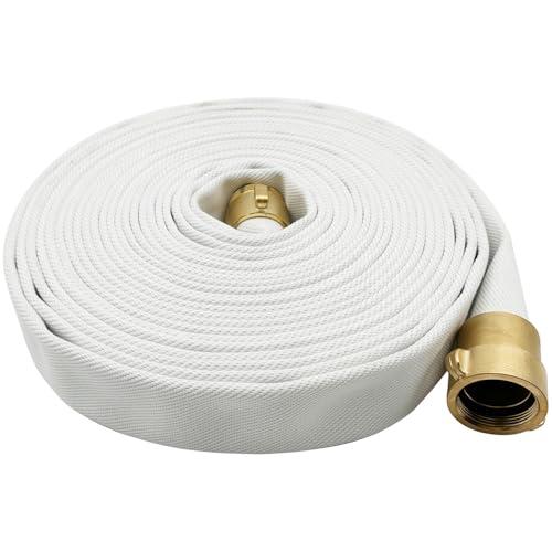 BITOTU Fire Hose, White, 2 inches x 50' Lay Flat Heavy Duty Backwash/Discharge Firehose, NST/NH Brass Connectors (2” NST/NH-50FT)