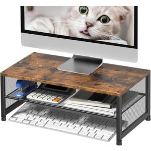 ECOLOVI 2-Tier Computer Monitor Stand Riser, Desk Organizer for Monitor, Printer & Laptop Stand, Desktop Workspace Organizers for Office Supplies(Brown)