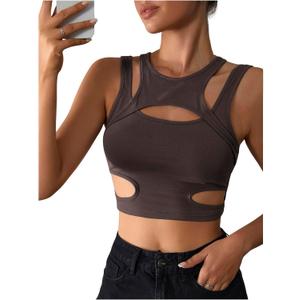 Milumia Women's Cut Out Gothic Tank Top Sexy Going Out Crop Tops Rave Outfits, Dark Brown, Small