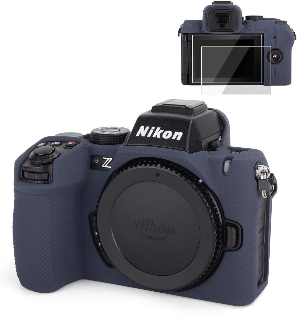 VOVMOEYA Camera Case for Nikon Z50 II Case,for z50ii Camera Soft case,with 2 screen tempered film for Nikon z50ii screen protector,Perfect fit (Blue)