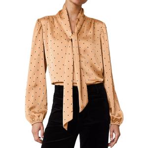 Womens Diamond Shadow Tie V-Neck Popover Top Long Sleeve Shirt Casual Golden Blouse (M)
