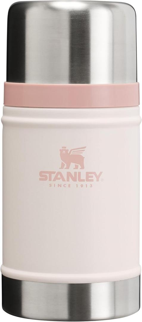 STANLEY Vacuum Insulated Large Food Jar, 18/8 Stainless Steel Food Jar for Cold and Hot Food, Soup Thermos with Leak Proof Lid Doubles as Cup, Wide Mouth Food Thermos (24 Ounces, Rose Quartz)