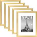 upsimples 8.5x11 Picture Frame Set of 5, Display Pictures 6x8 with Mat or 8.5 by 11 Without, Wall Gallery Photo Frames, Gold