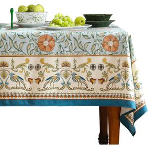 patdrea Designer French Linen Blue Tablecloth for Rectangle Table, Vintage Floral Table Cloth, Colorful Decoration Fall Cover Kitchen Dining for Thanksgiving, Tea Party, Christmas,63"x102"-Wensel