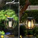 2 Pack Solar Lantern Lights Outdoor, Black Metal Hanging Solar Lights with Hook, Waterproof Hanging Lantern Lights for Pathway Patio Yard Porch Garden Decoration (Warm White)
