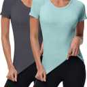 Syhood 2 Pieces Women Long Sleeve Workout Shirt Seamless Workout Shirts with Thumb Holes Fitted Top Sports Yoga Athletic Top(X-Large,Short Sleeve Mint, Dark Grey)