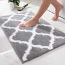 OLANLY Bathroom Rugs 24x16, Soft and Absorbent Microfiber Bath Rugs, Non-Slip Shaggy Shower Carpet, Machine Wash Dry, Bath Mats for Bathroom Floor, Tub and Shower, Grey