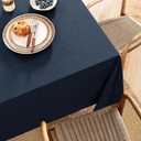 MIULEE Navy Linen Cotton Table Cloth Rectangle Tablecloth Waterproof Spillproof Cross-Star Textured Table Cltoth Decorative Farmhouse Style for Dining Party Weddings 60x84 Inch