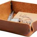 boshiho Valet Tray for Men, Leather Jewelry Catchall Key Phone Coin Box Change Caddy Bedside Storage Box (Crazy Horse Leather - Light Brown)