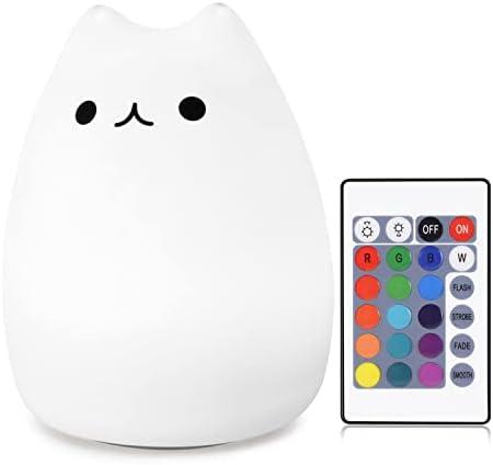 WoneNice Cute Kitty Silicone Night Light with Remote, Color Changing Kawaii Silicone Nightlights, Gift for Women Mom Teen Girls Kids Toddler Baby