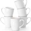 famiware Coffee Mugs Sets for 6, 12 oz Mug Set, Coffee Cups with Handle for Coffee, Tea, Cocoa and Milk, Microwave and Dishwasher Safe, White Stripe