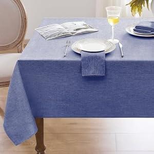 Softalker Linen Textured Rectangle Tablecloth, Waterproof Wipeable Farmhouse Burlap Table Cloth, Stain Resistant Wrinkle Free Table Covers for Kitchen Dining Holiday Party (52 x 70, Denim Blue)