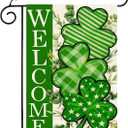 2 x St Patricks Day Shamrocks Garden Flag 12x18 Inch Double vertical Sided for Outside Welcome Green Clovers for decorating flags during farmhouse holidays