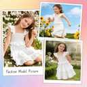 Toddler Girls Summer Smocked Dress Flutter Sleeve Tiered Ruffle Sundress (White, 3-4Y)