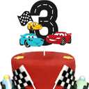 Race Car 3rd Cake Topper for Racing Car Checkered Flag Themed Kids Boy Girl 3th Years Old Happy Birthday Party Supplies Double Sided