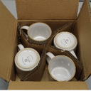 famiware Coffee Mug Set for 4, Star 12 oz Catering Mugs Cup Set with Handle for Coffee, Tea, Cocoa, Milk - Ceramic Stoneware Drinkware Set, Cappuccino White, 4 Count (Pack of 1)