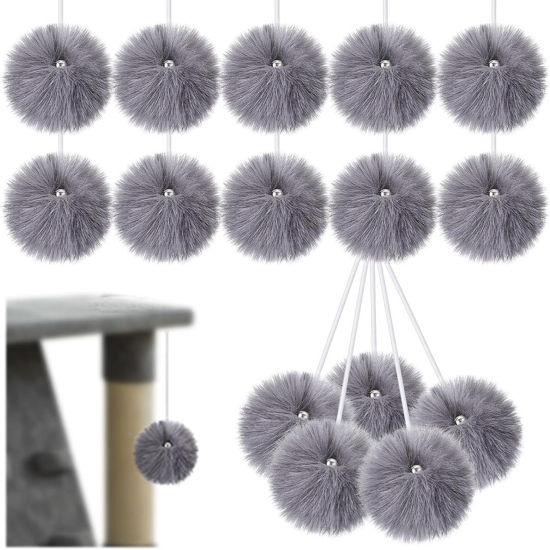 15 Pack Interactive Cats Toy Replacement Balls for Cat Trees Tower Kitty Dangling Toy with Bell Rope Kitten Scratching Post Tree Tower Ball for Indoor Kitten(Gray)