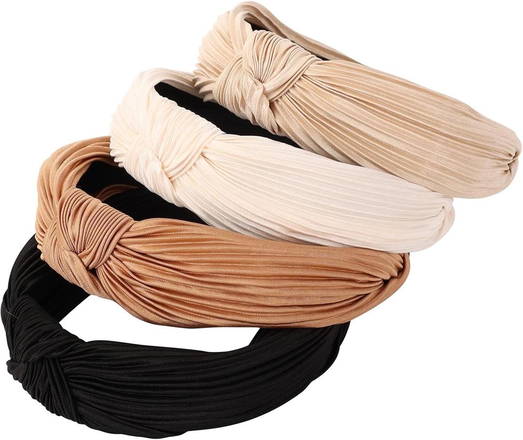 4 Pack Knotted Wide Headbands for Women Girls Cute Head Wrap in Solid Color Non-slip Hair Accessories
