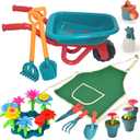 unanscre Gardening Tool Set for Kids, with Toddler Wheelbarrow, Watering Can, Spray Bottle, Double Rake, Shovel, Trowel, Pruner, Flowers Kit, Apron, Pretend Play Garden Toys for Age3+ Outdoor Yard