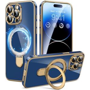 CAPRARO for Phone 12 Pro Max Case with Magnetic Ring Stand,[Compatible with Magnetic][Full Camera Protection] Shockproof Protective Non-Slip Sturdy Kickstand Phone Case 12 Pro Max 6.7'' Deep Blue, 3Pack